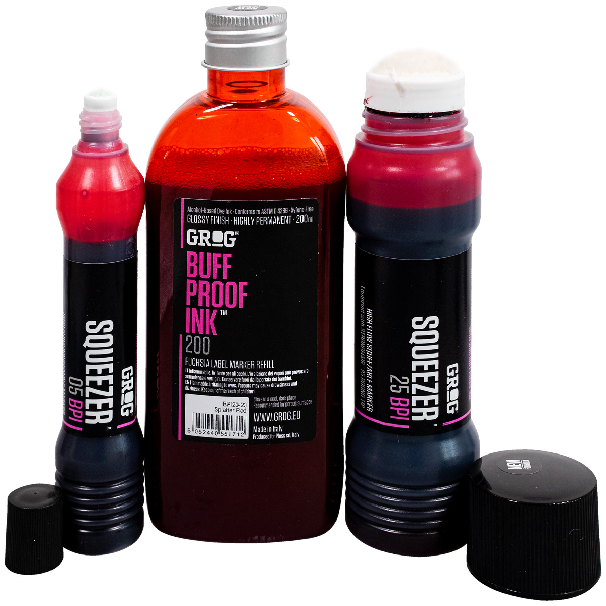 Grog "Buff Proof Ink (200ml) + BPI Squeezer Set - Red"