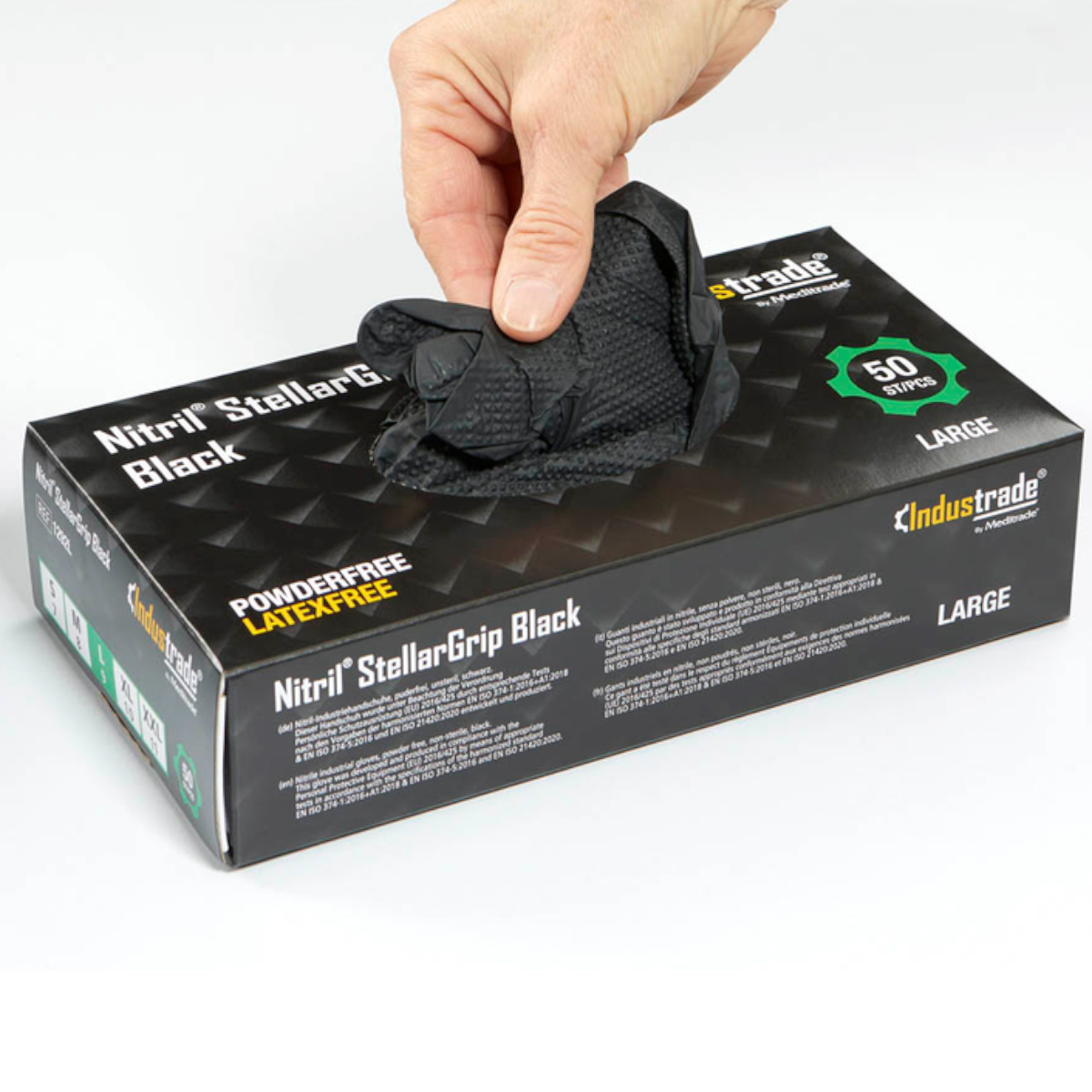 Meditrade Handschuhe "Industrade Nitril Stellar Grip" Black (50er Pack)