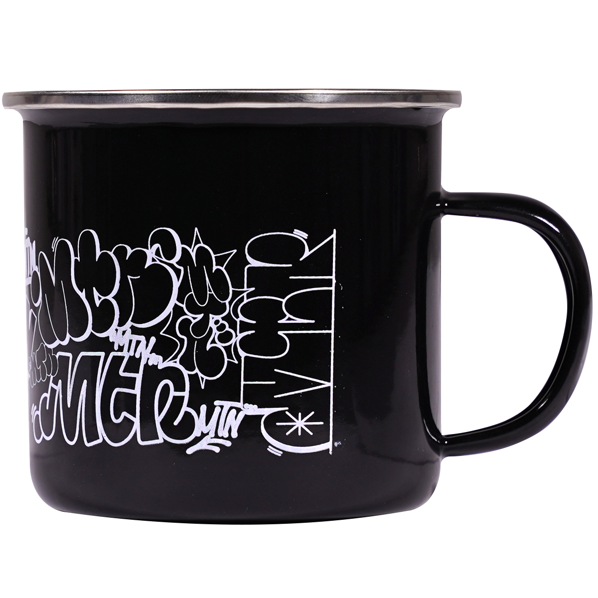 MTN "Throwups" Emailletasse Schwarz