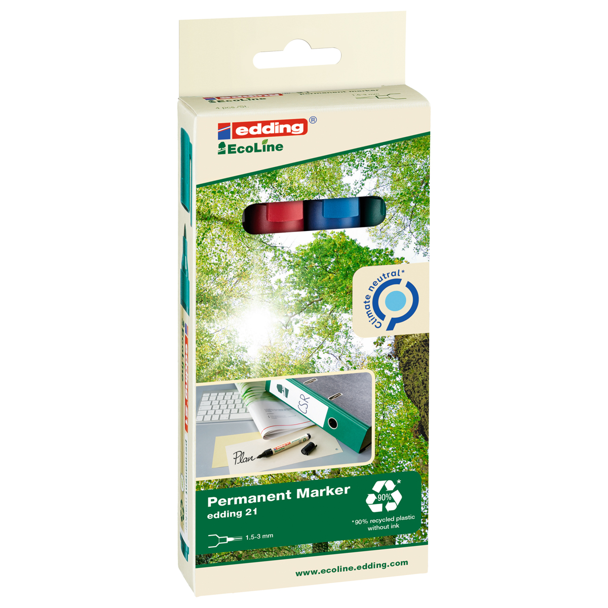 Edding "21" EcoLine Permanentmarker 4er Set (1,5-3mm)