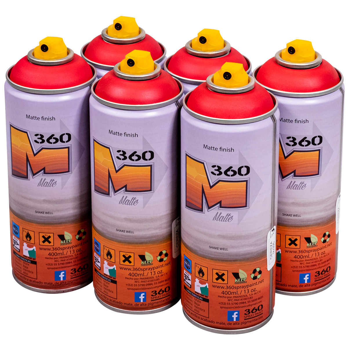 360 Spraypaint "Acabado Mate One Color Sixpack - Cereza M/395" (6x400ml)