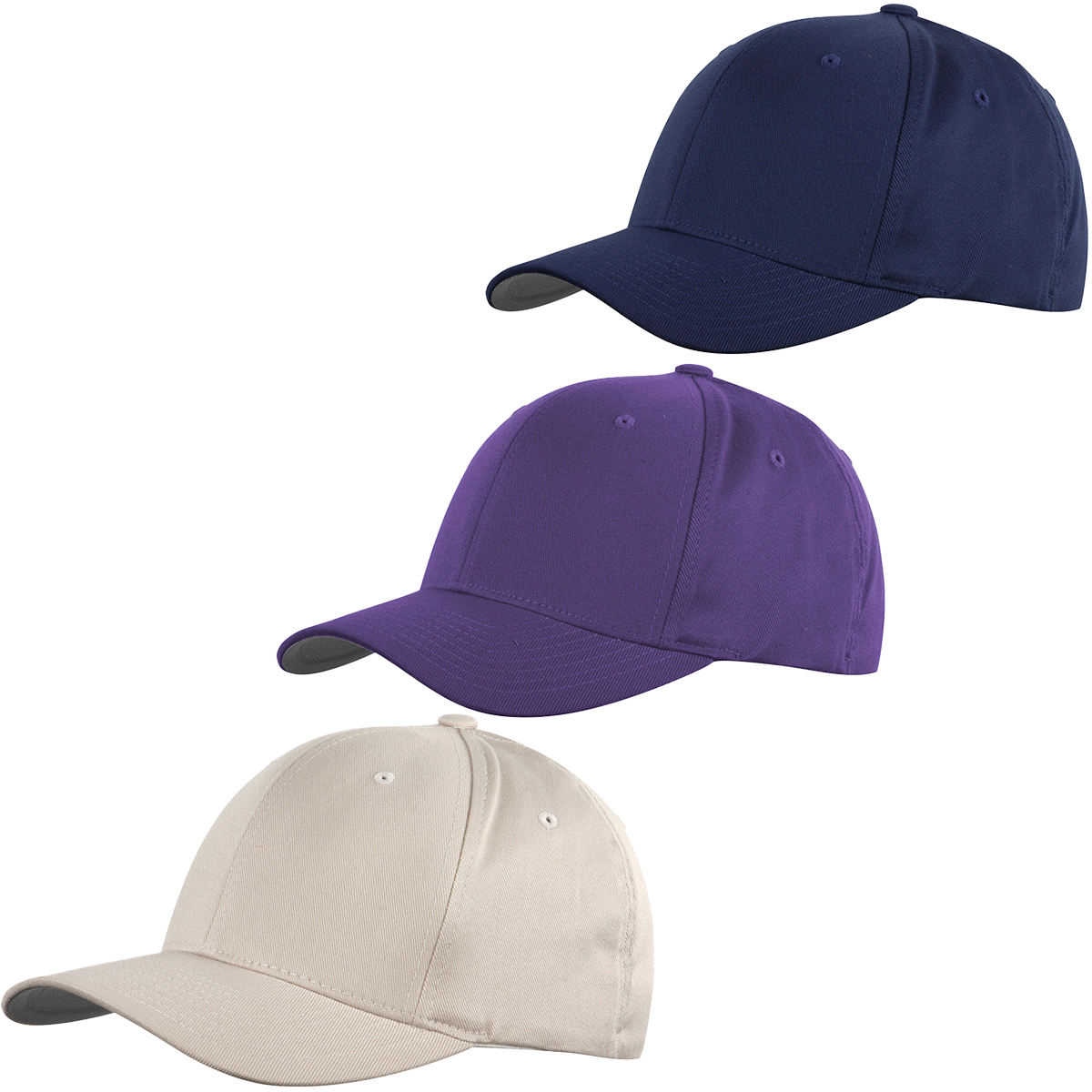 Flexfit "Wolly Combed 6277 - Stone, Purple & Navy" 3er Set Youth Size