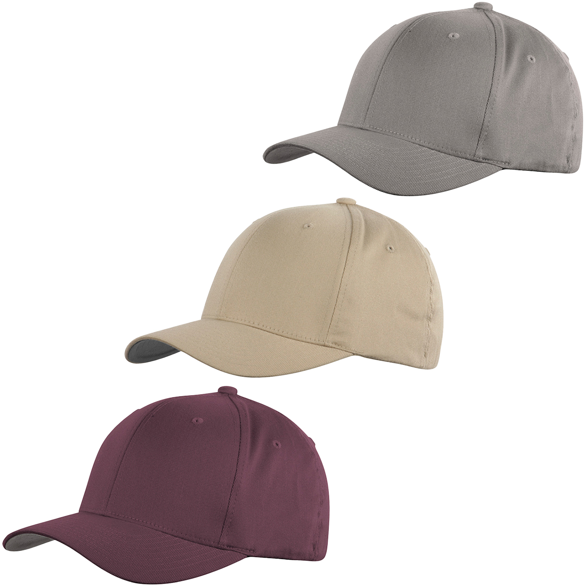 Flexfit "Wolly Combed 6277 - Maroon, Khaki & Grey" 3er Set Youth Size