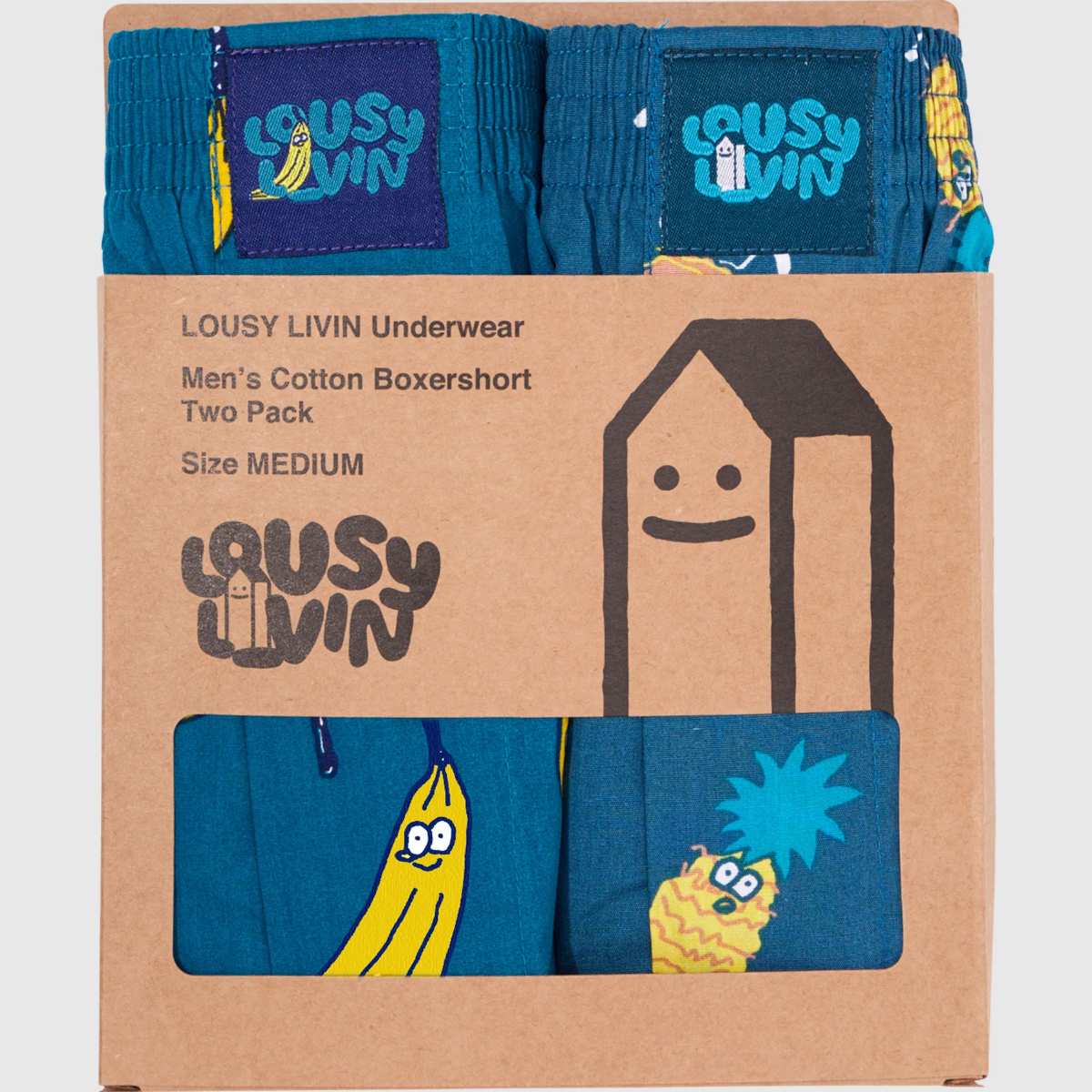Lousy Livin Boxershorts "Bananas Ananas 2er Pack" Ocean/Blue Dive