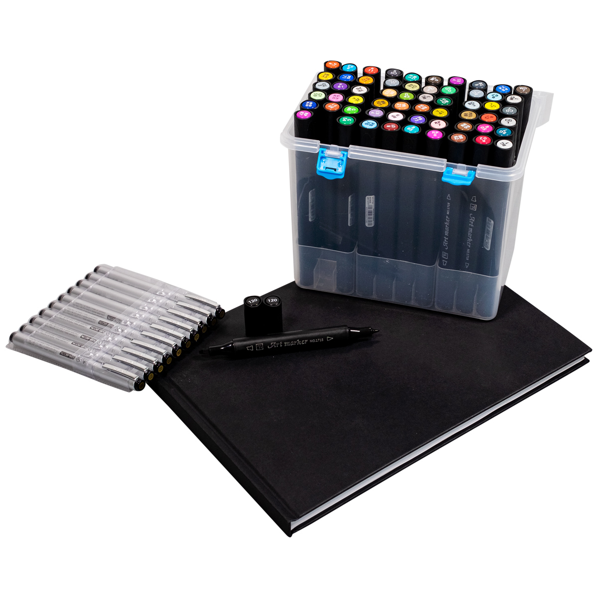 We Love Markers "Art Twin Marker 60er Set inkl. Blackbook A4 & Fineliner"