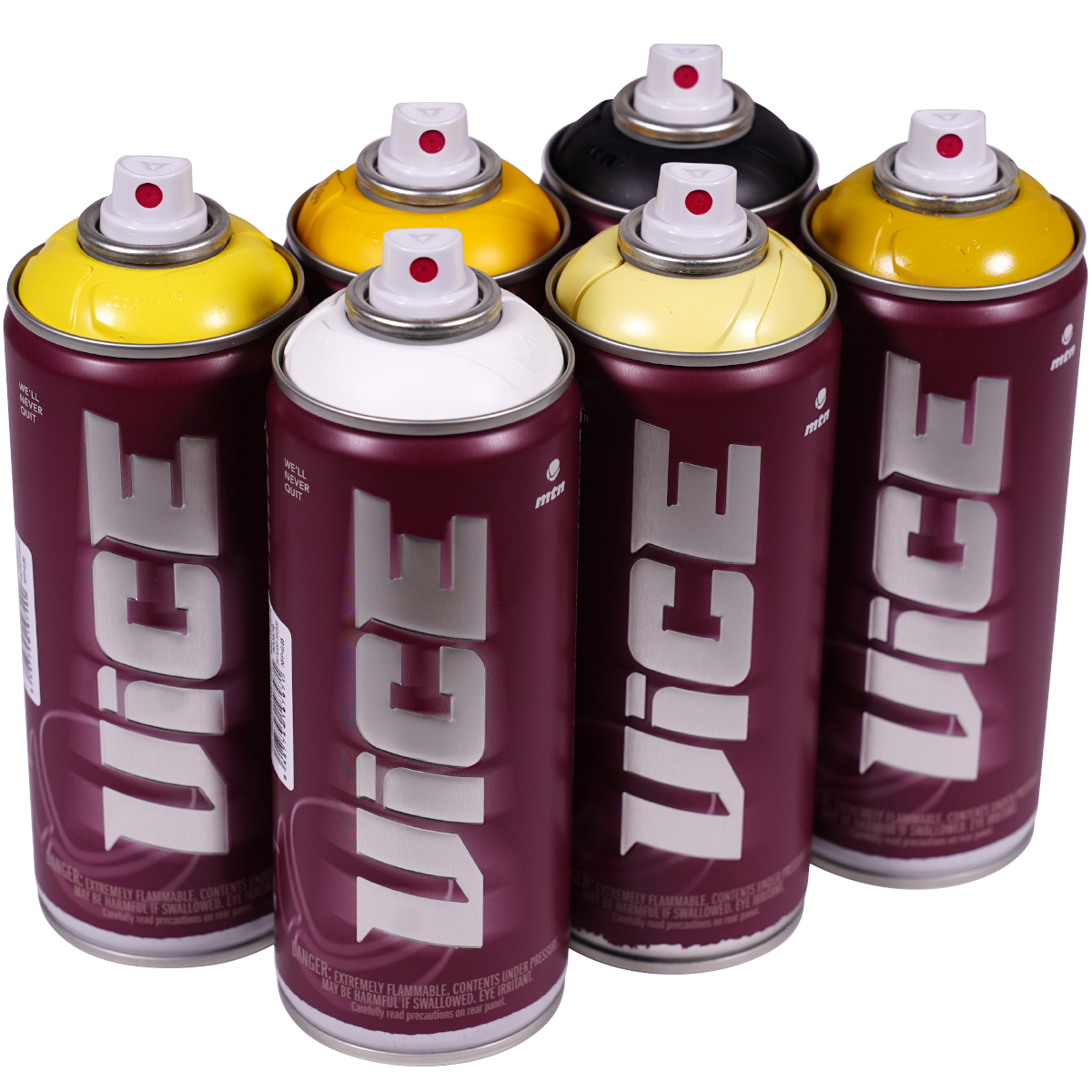 MTN "Vice" Sixpack Black, White & Yellow (6x400ml)