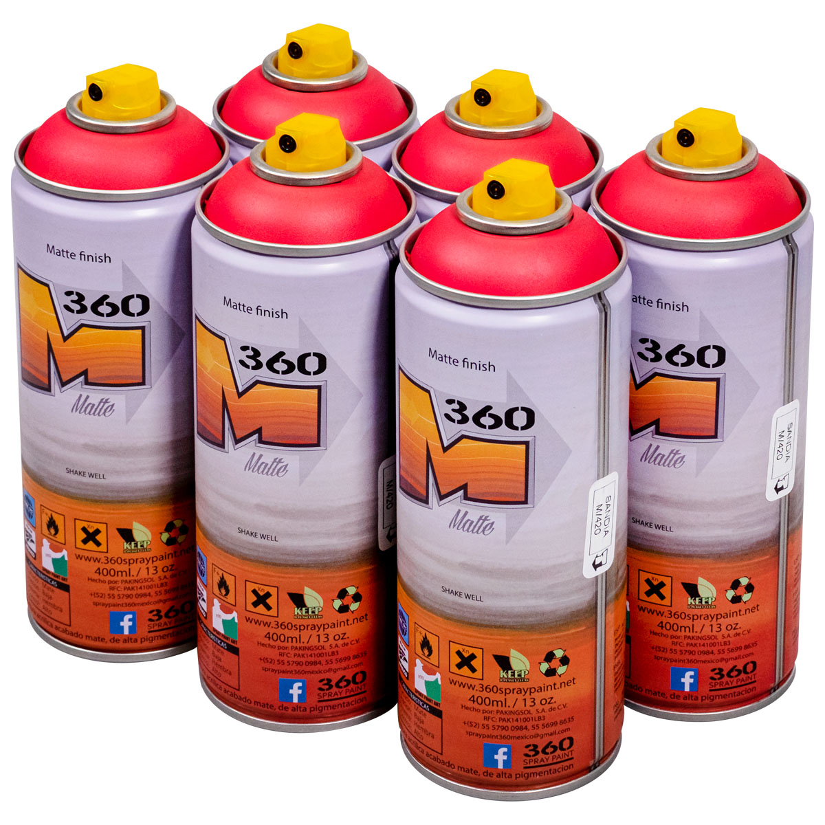 360 Spraypaint "Acabado Mate One Color Sixpack - Sandia M/420" (6x400ml)