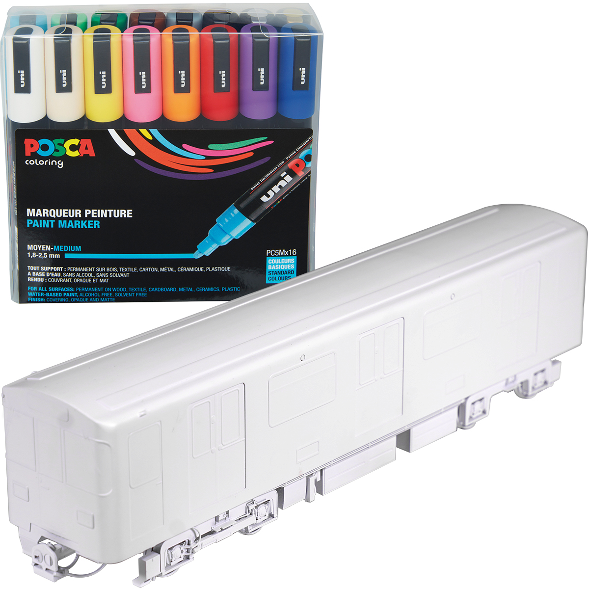 Trainbundle #2 "Modellzug 3D + Posca PC-5M Marker 16er Set Basic" (2 Teile)