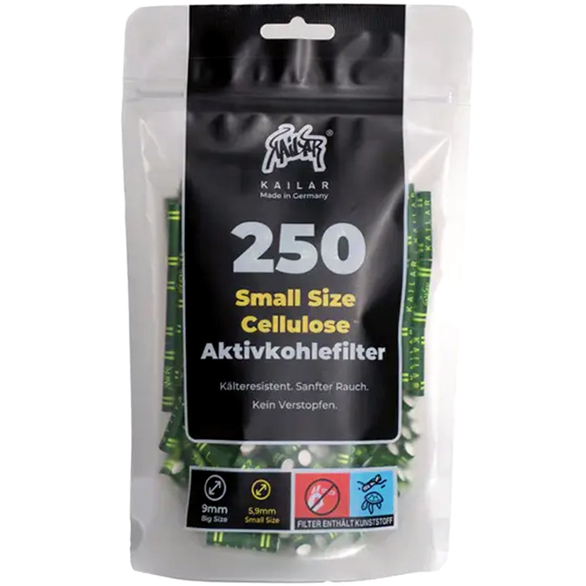 Kailar Aktivkohlefilter "Cellulose Slim Size 250er Pack" Green (5,9mm)