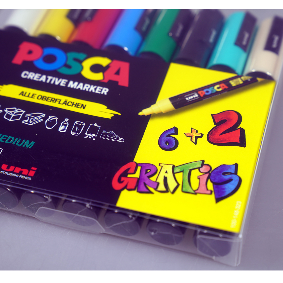 Uni Posca "PC-3M/5M" Double Marker 6er Set +2 Gratis (0,9-2,5mm)