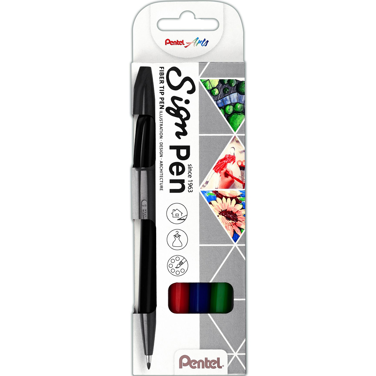 Pentel "S520" Arts Sign Pen (0,8mm) - 4er Set