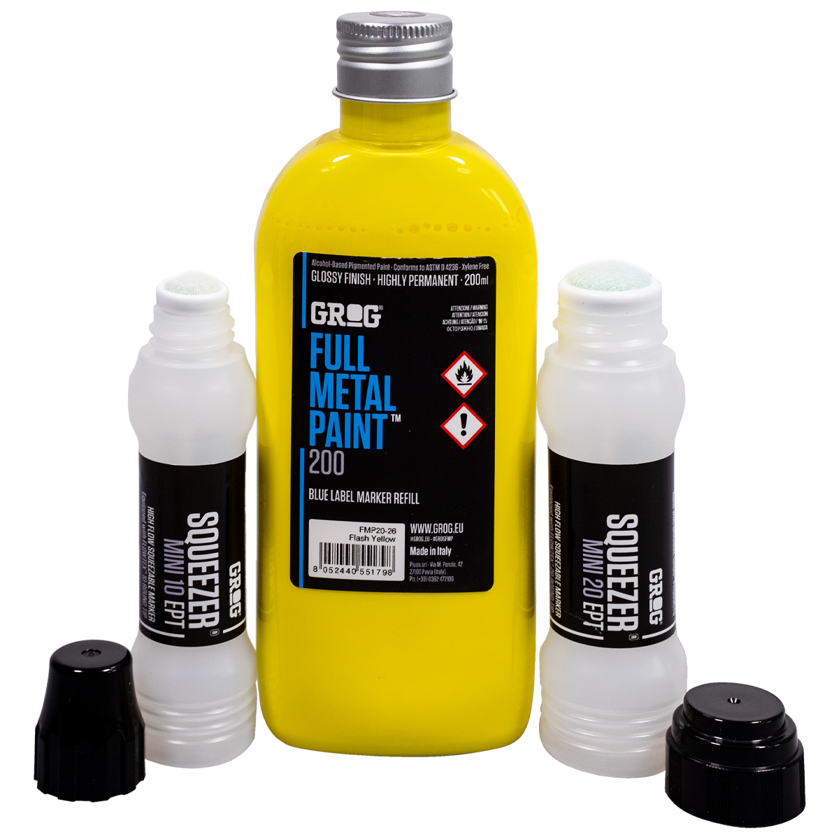 Grog "Full Metal Paint (200ml) + Mini Squeezer Refill Set - Yellow"
