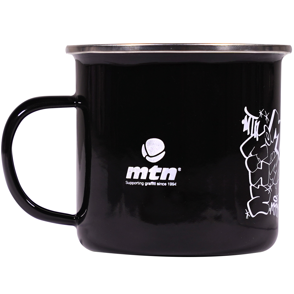 MTN "Throwups" Emailletasse Schwarz