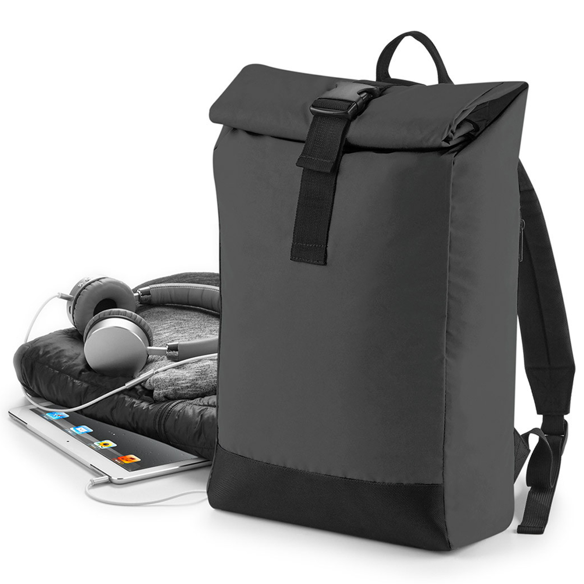 Ruck4 BagBase BG138 "Reflective Roll-Top Backpack" Black Reflective
