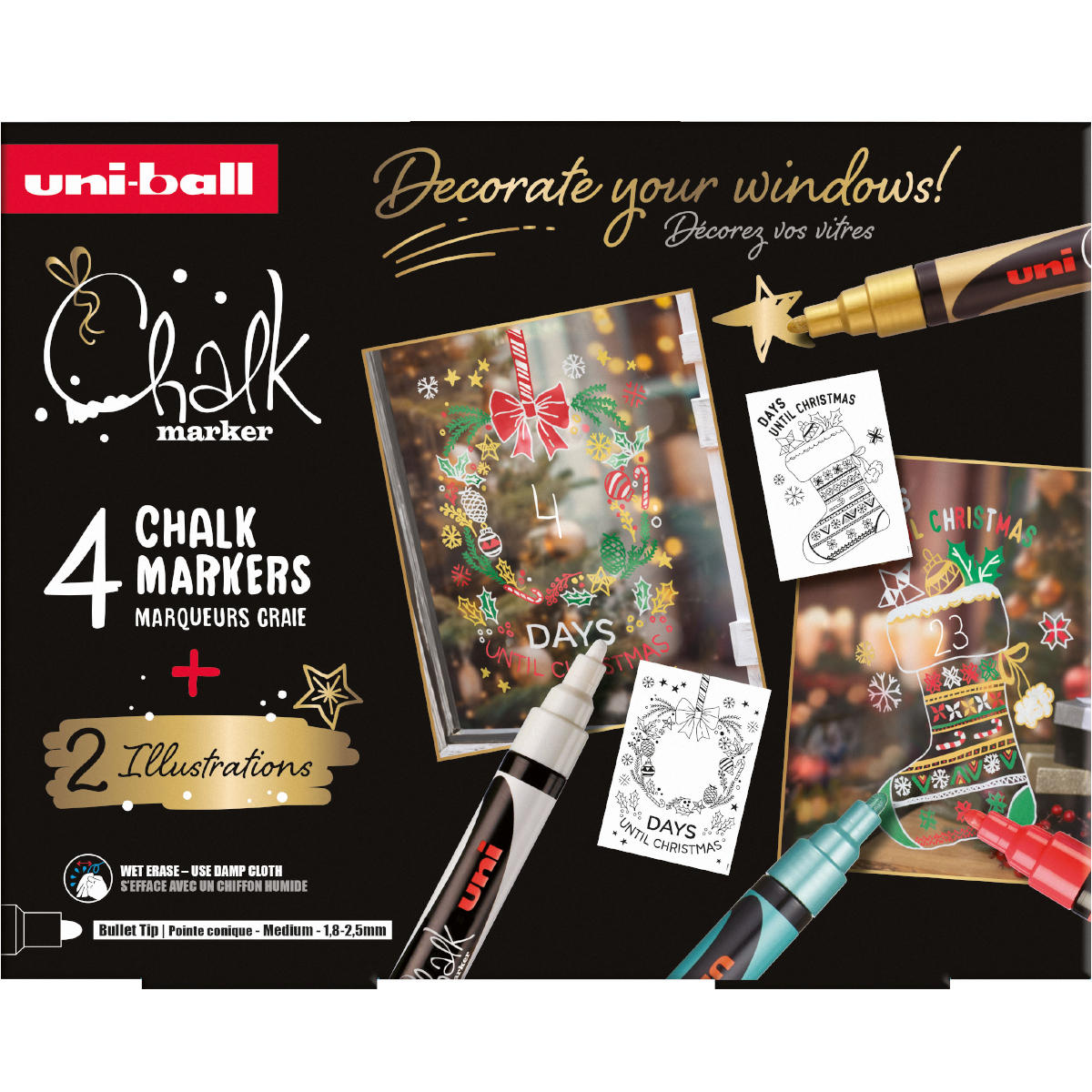 Uni Chalk "PWE-5M Tradi" Kreide Marker 4er Set (6 Teile)