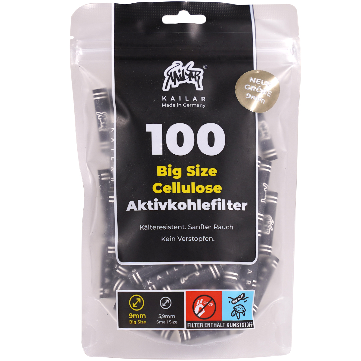 Kailar Aktivkohlefilter "Cellulose Big Size 100er Pack" - Black