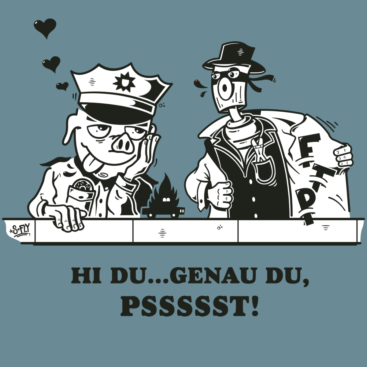 S-Fly T-Shirt "Hi du...genau du!" Stone Blue