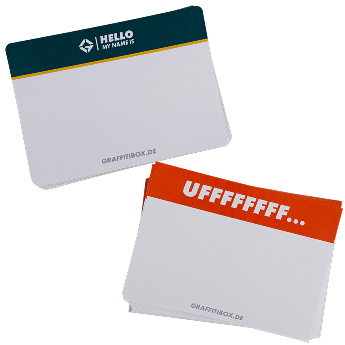 2er Stickerpack "Graffitibox Uffff & Hello my Name is.." (10x15cm)" (2x50 Stk.)