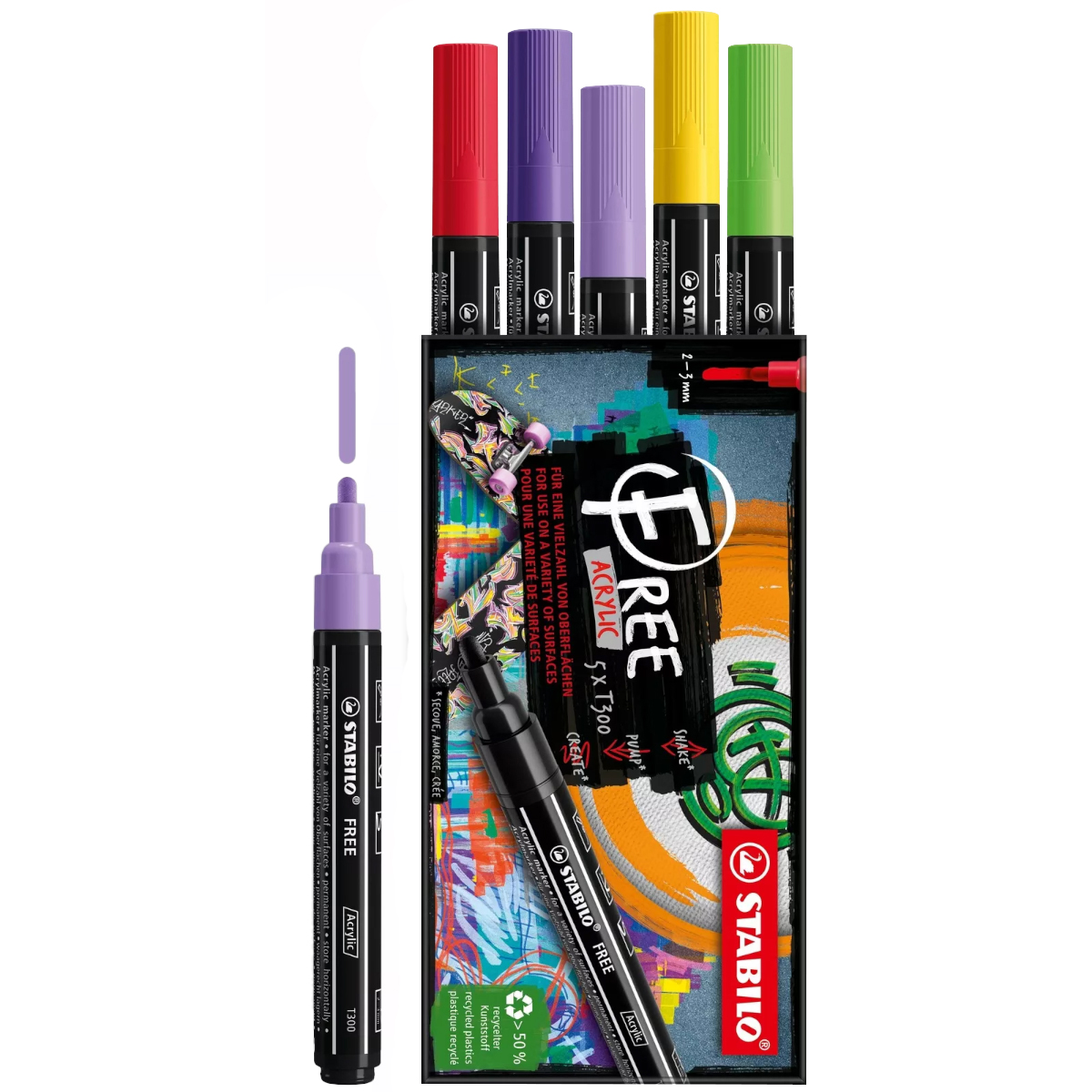 Stabilo "Acrylmarker Free T300 5er Set" (2-3mm) Vibrant