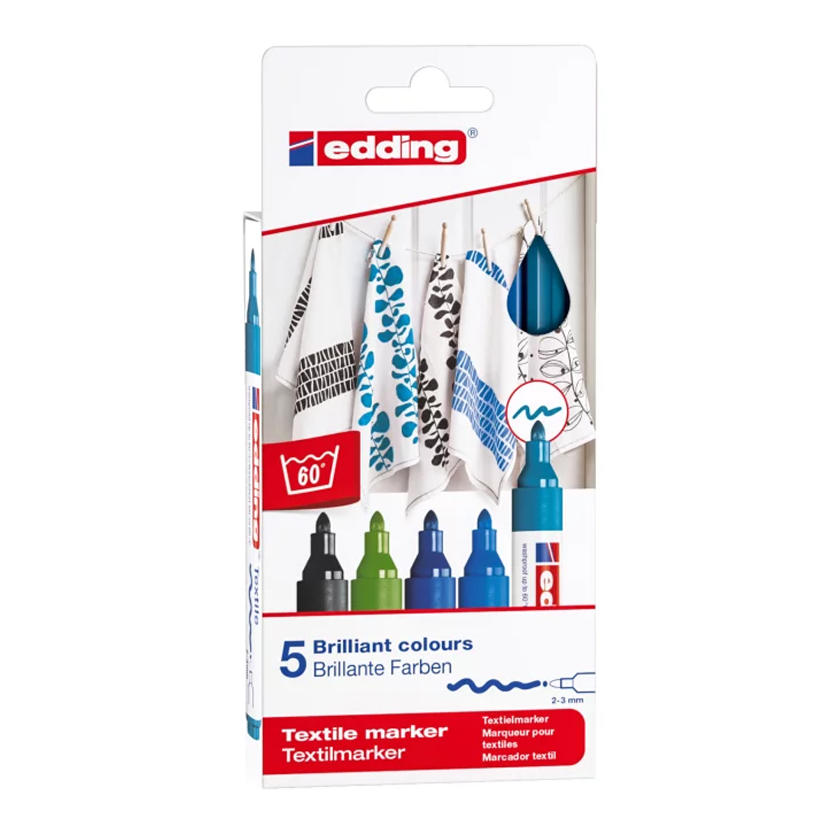 Edding "4500 Textil Marker" 5er Set cool colours - (2-3mm)