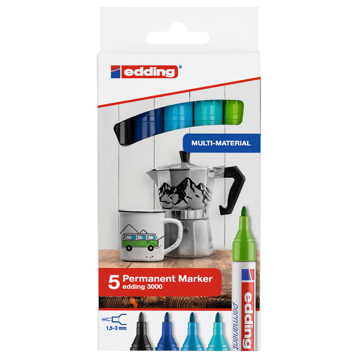 Edding "3000 Permanent Marker" 5er Set Cool Colours (1,5-3mm)