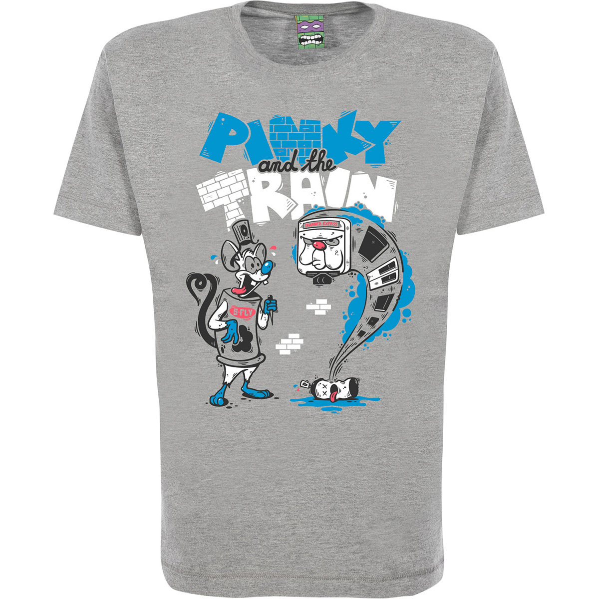 S-Fly T-Shirt "Pinky and the Train" Grey/Blue