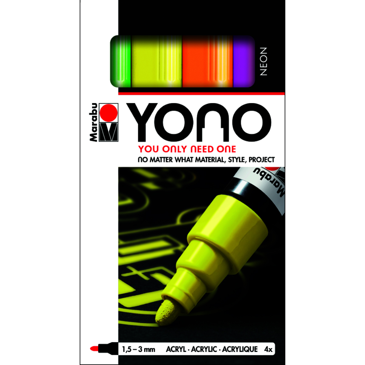 Marabu "YONO" Neon Acrylic Marker 4er Set (1,5mm - 3mm)