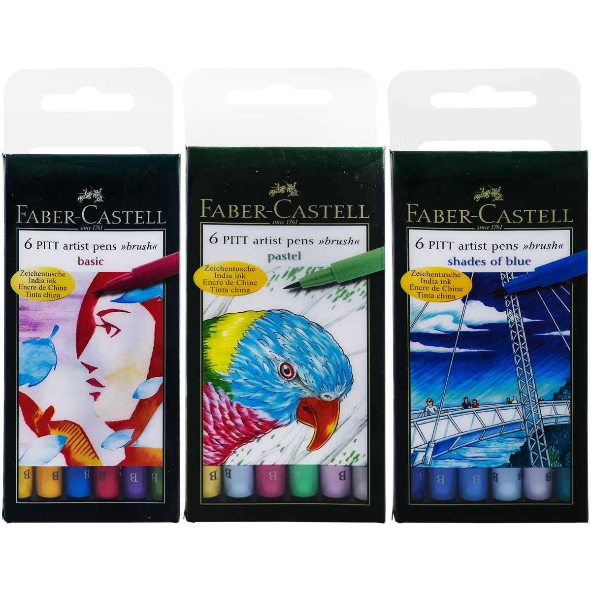 Faber-Castell "Pitt Artist Pen B (Brush)" Tuschestift 3x6er Set