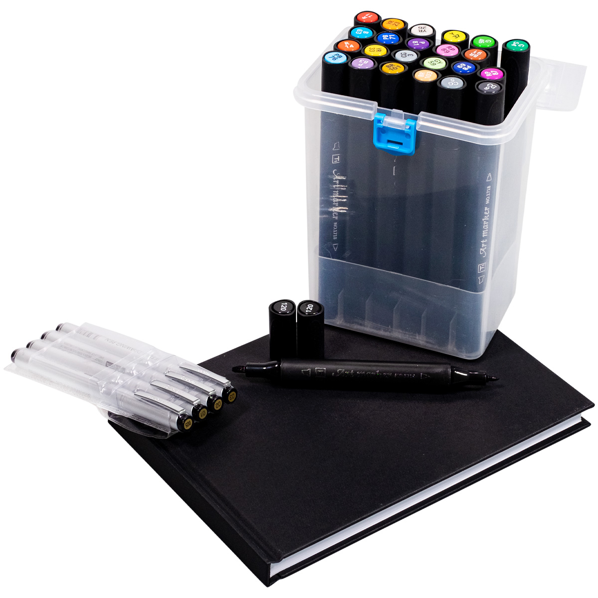 We Love Markers "Art Twin Marker 24er Set inkl. Blackbook A5 & Fineliner"