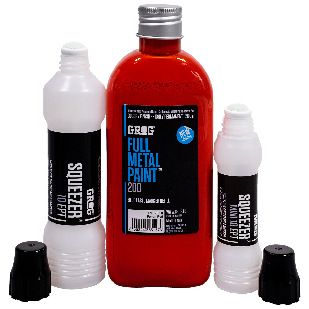 Grog "Full Metal Paint (200ml) + Squeezer Refill Set - Red"