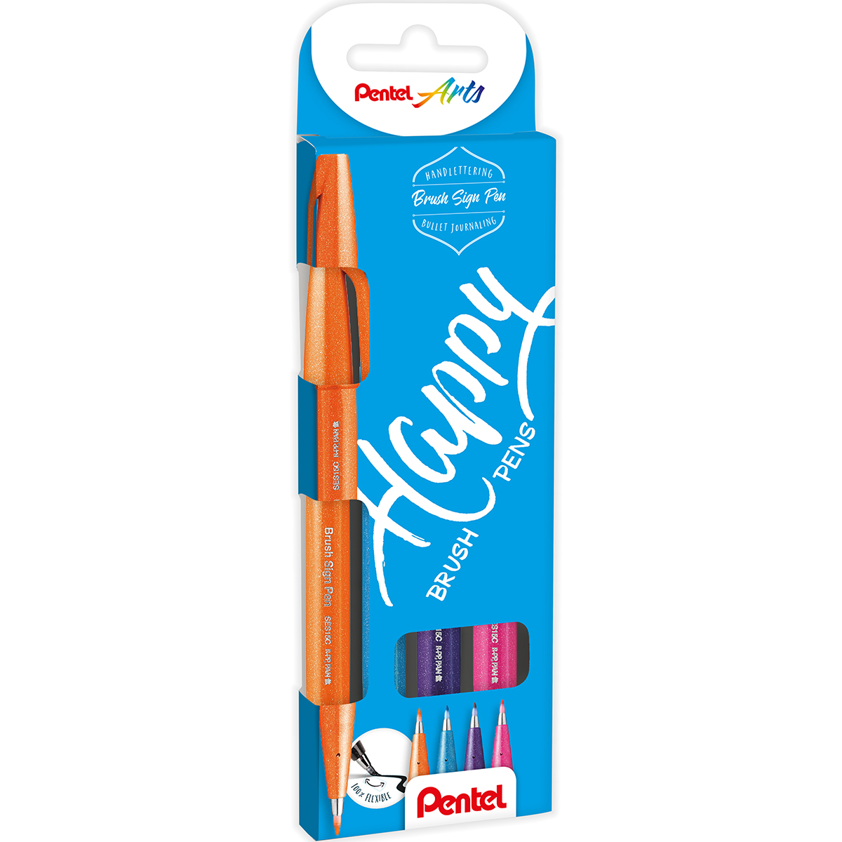 Pentel "SES15" Arts Brush Sign Pen Handlettering Happy 4er Set (1-4mm)