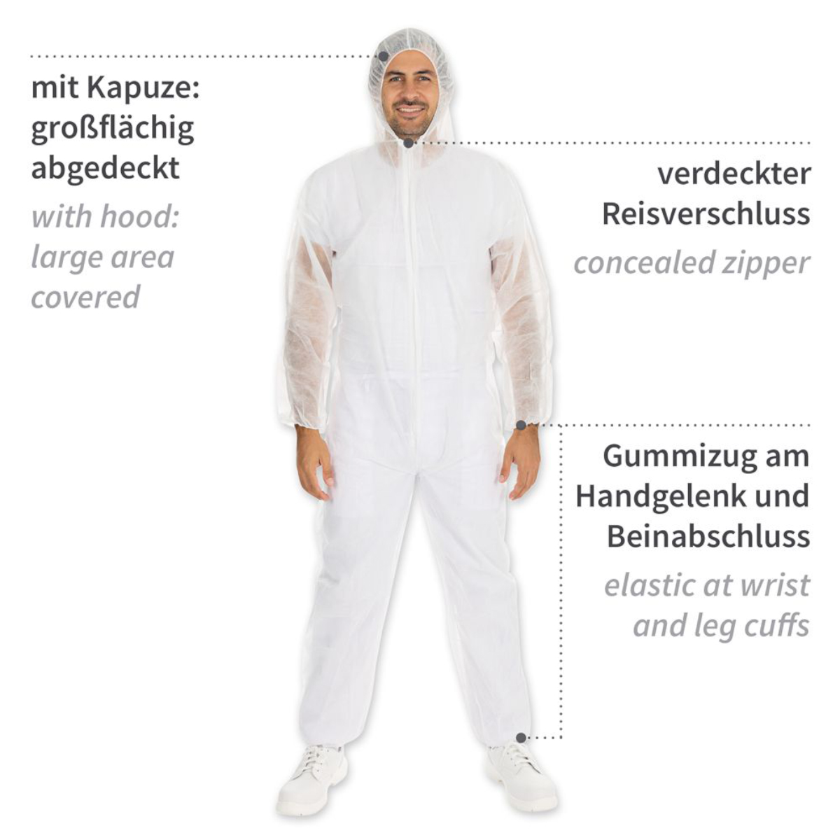 Hygostar Schutzanzug "PP-Overall Light mit Kapuze" - White