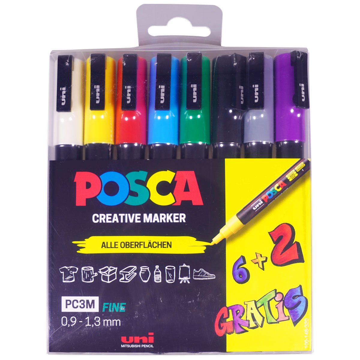Uni Posca "PC-3M" Marker 6er Set +2 Gratis (0,9-1,3mm)Uni Posca "PC-3M/5M" Double Marker 6er Set +2 Gratis (0,9-2,5mm)
