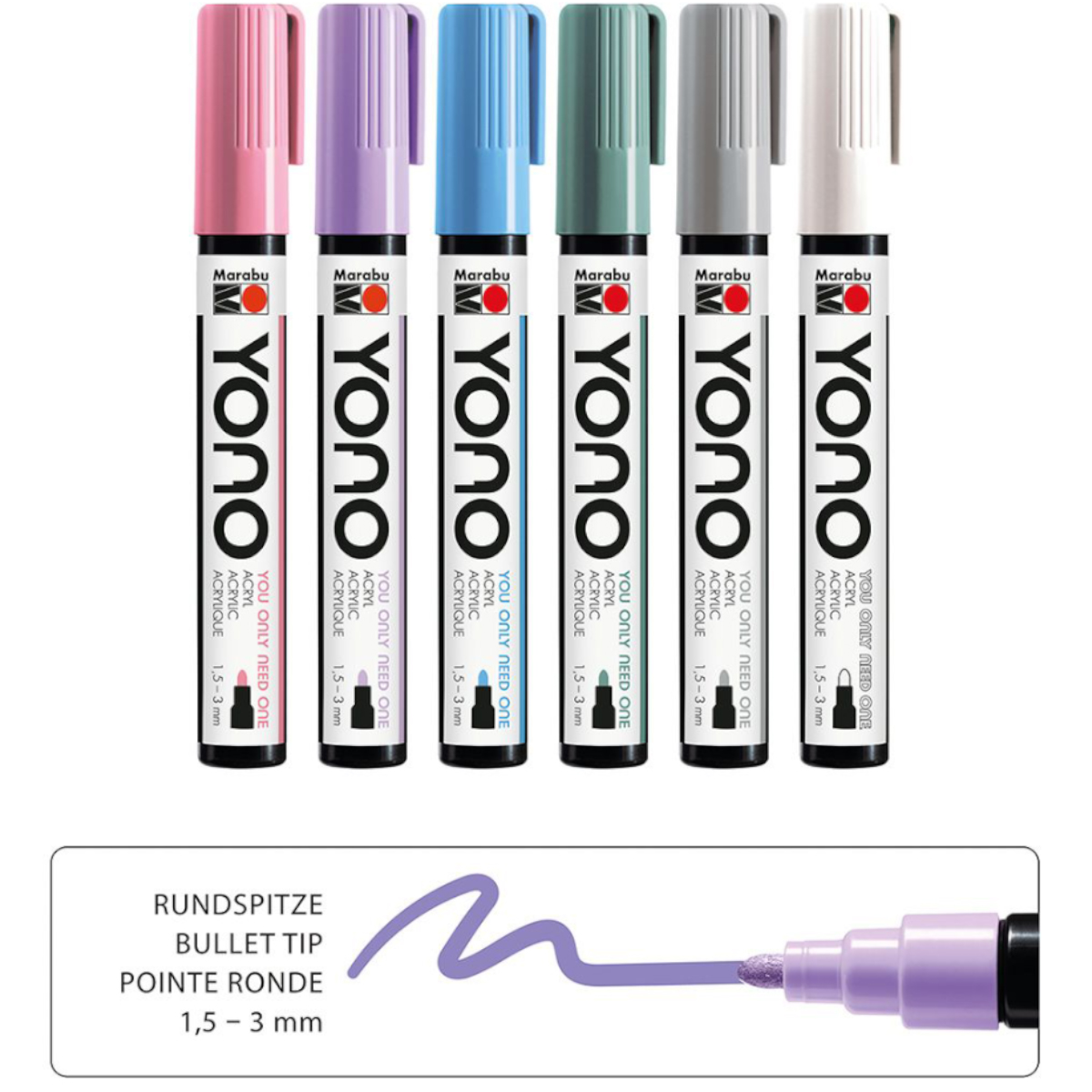 Marabu "YONO" Pastel Acrylic Marker 6er Set (1,5mm - 3mm)
