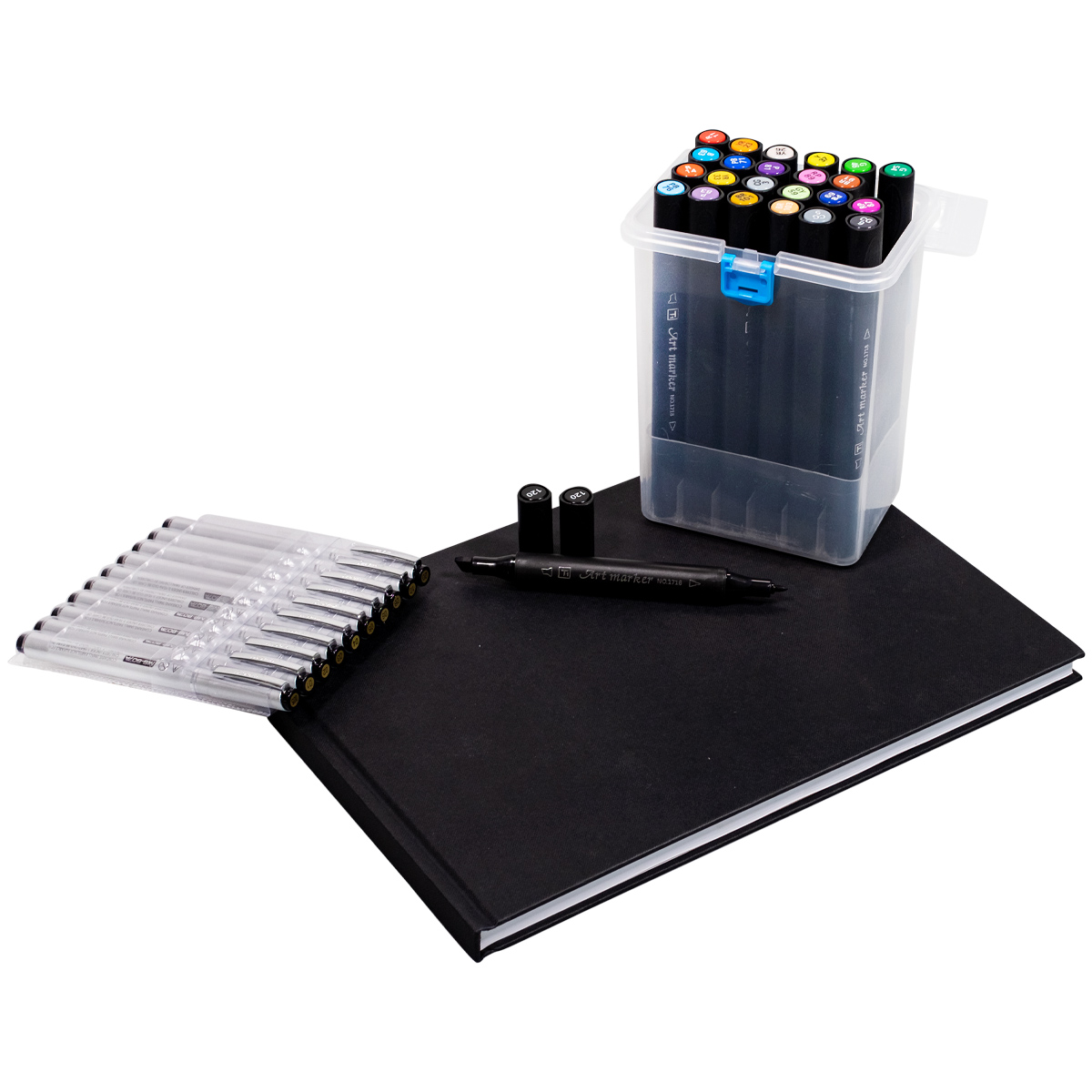 We Love Markers "Art Twin Marker 24er Set inkl. Blackbook A4 & Fineliner"