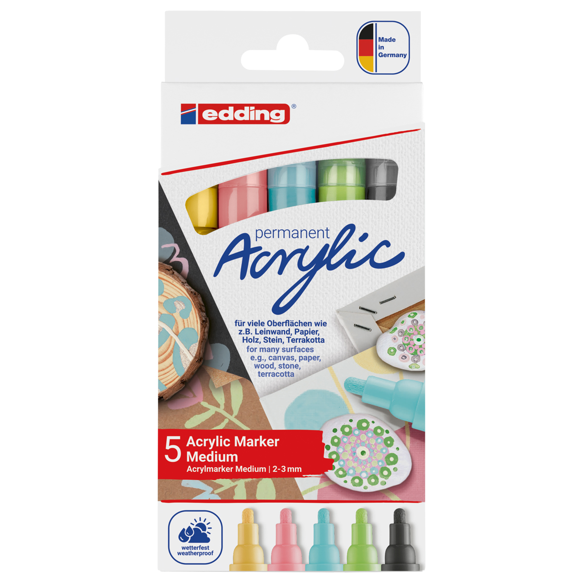 Edding "5100" Acrylmarker Rundspitze 5er Set Medium Pastel (2-3mm)