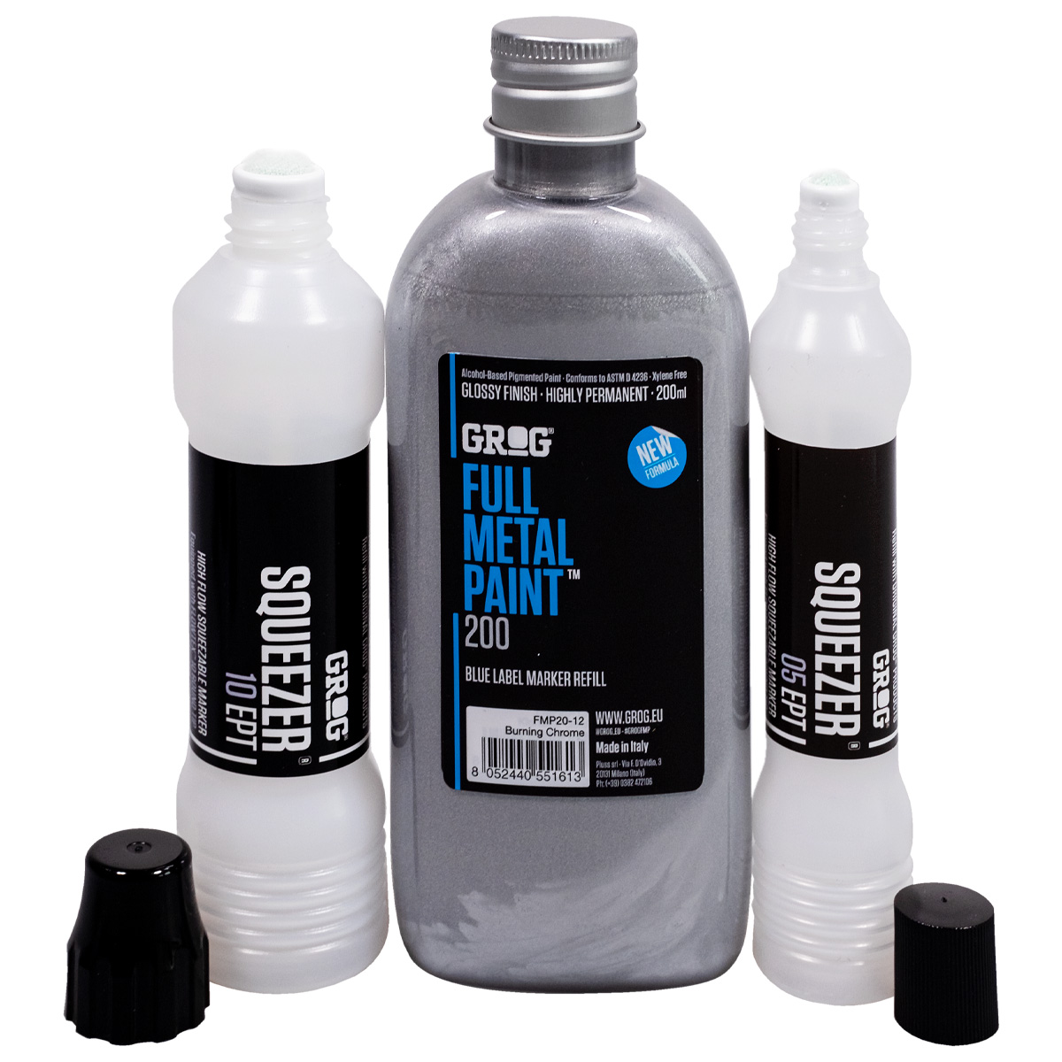 Grog "Full Metal Paint (200ml) + Squeezer Refill Set - Silver"