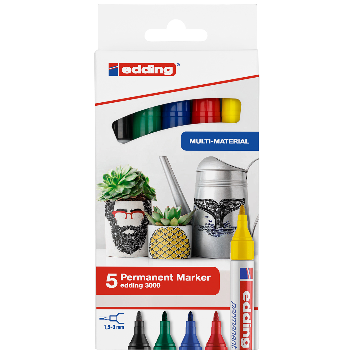 Edding "3000 Permanent Marker" 5er Set Basic Colours - (1,5-3mm)