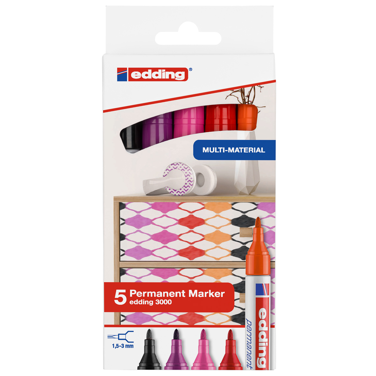 Edding "3000 Permanent Marker" 5er Set Warm Colours - (1,5-3mm)