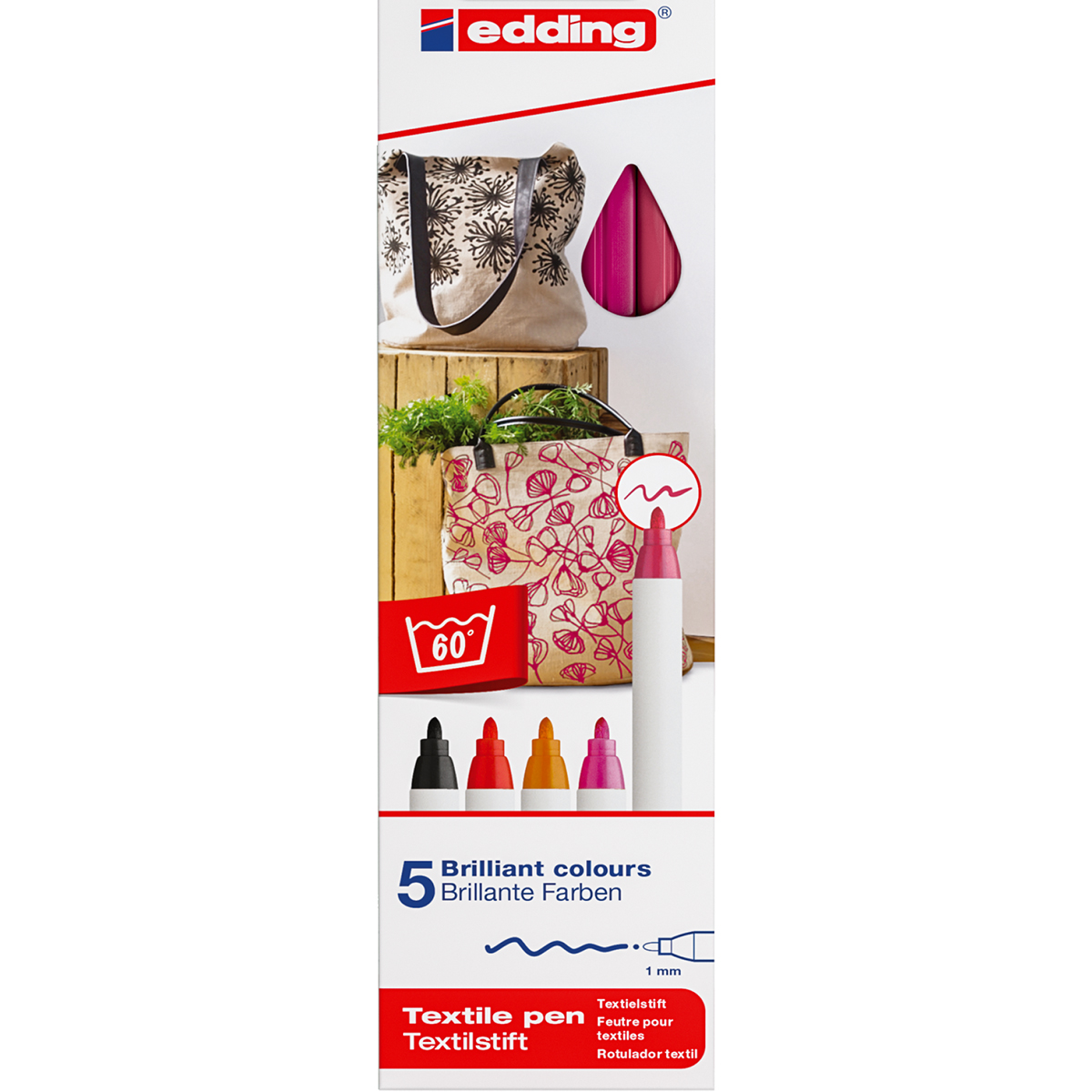 Edding "4600 Textil Marker" 5er Set warm colours - (1mm)