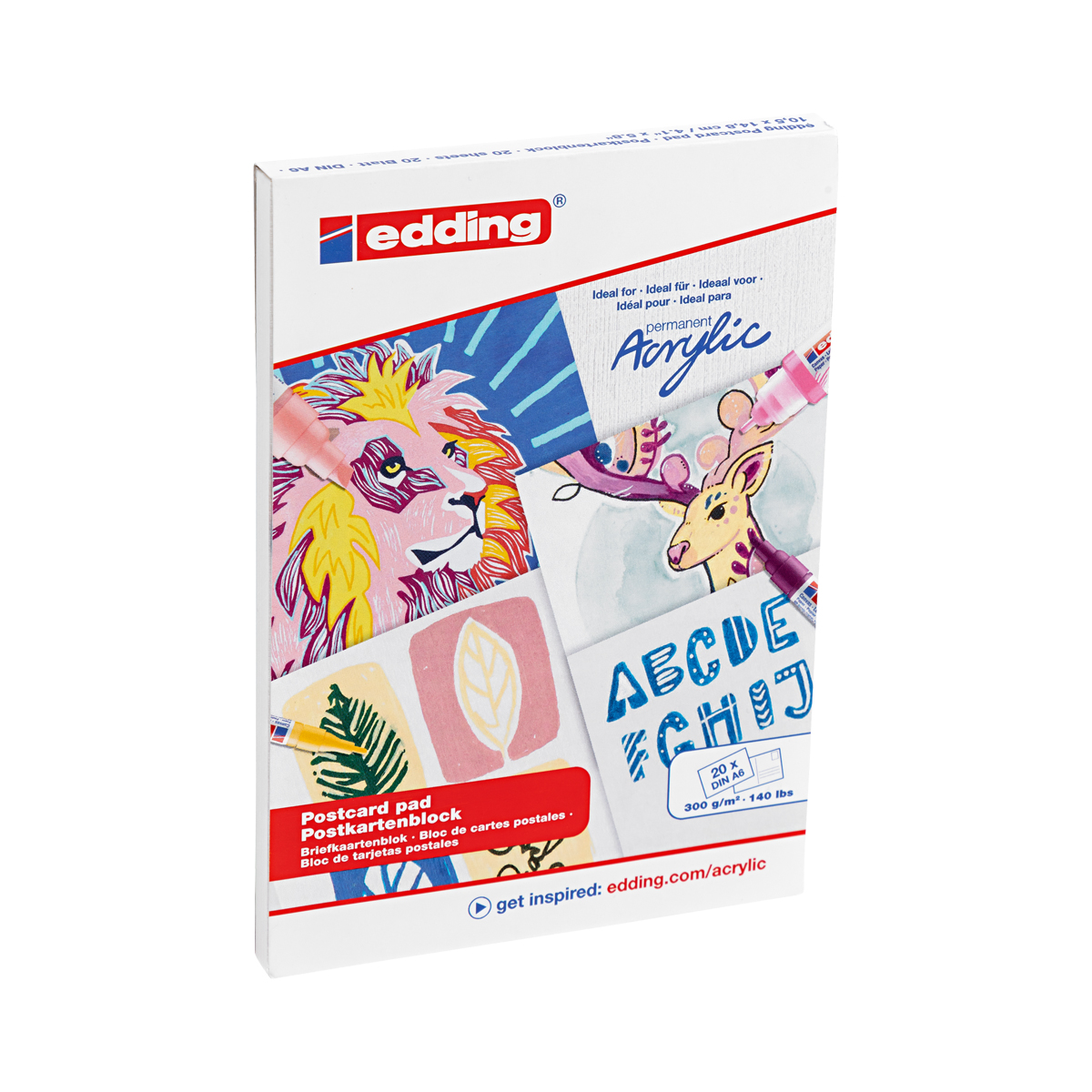 Edding "30010 Acryl-Postkartenblock" (DIN A6) - 20 Blatt Weiß