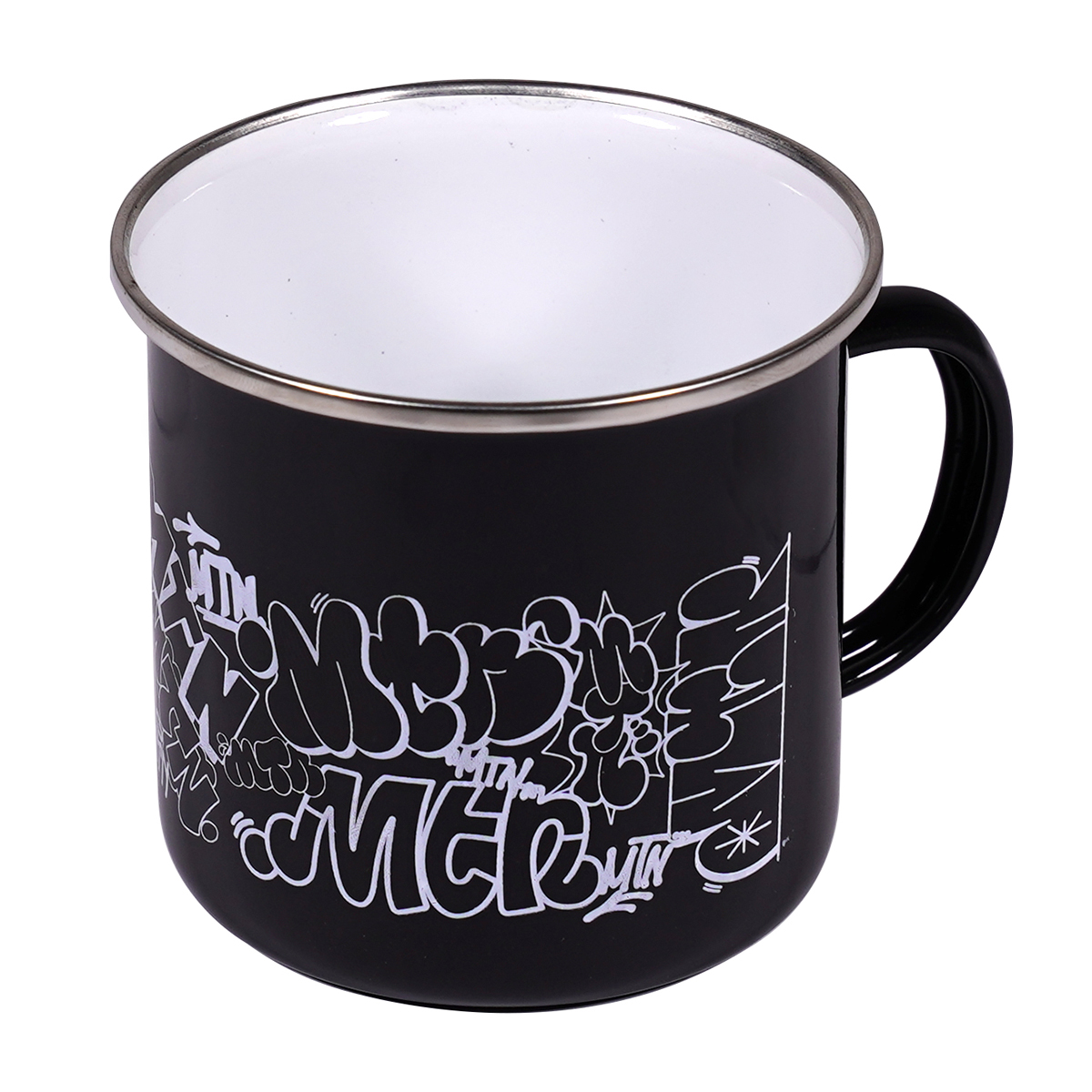 MTN "Throwups" Emailletasse Schwarz