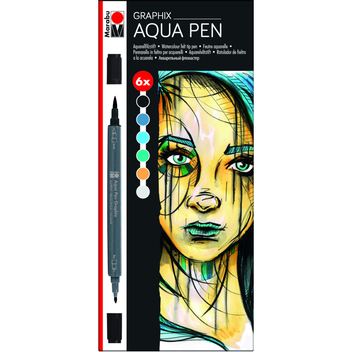 Marabu "Aqua Pen Graphix Metropolitan" Twinmarker 6er Set