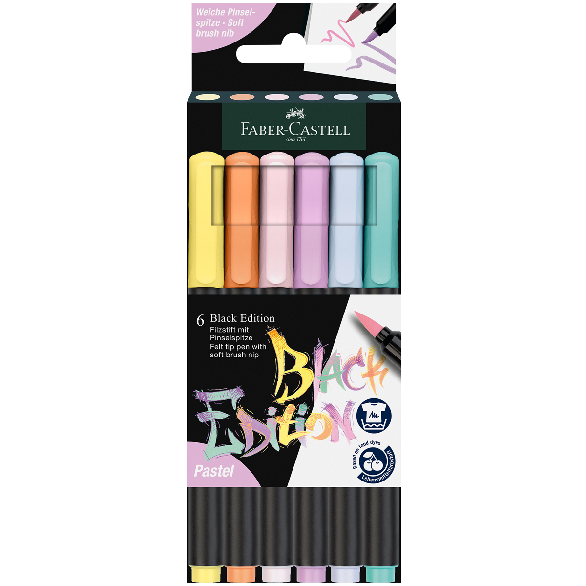 Faber-Castell "Black Edition" Filzstift mit Pinselspitze - 6er Pastel Set
