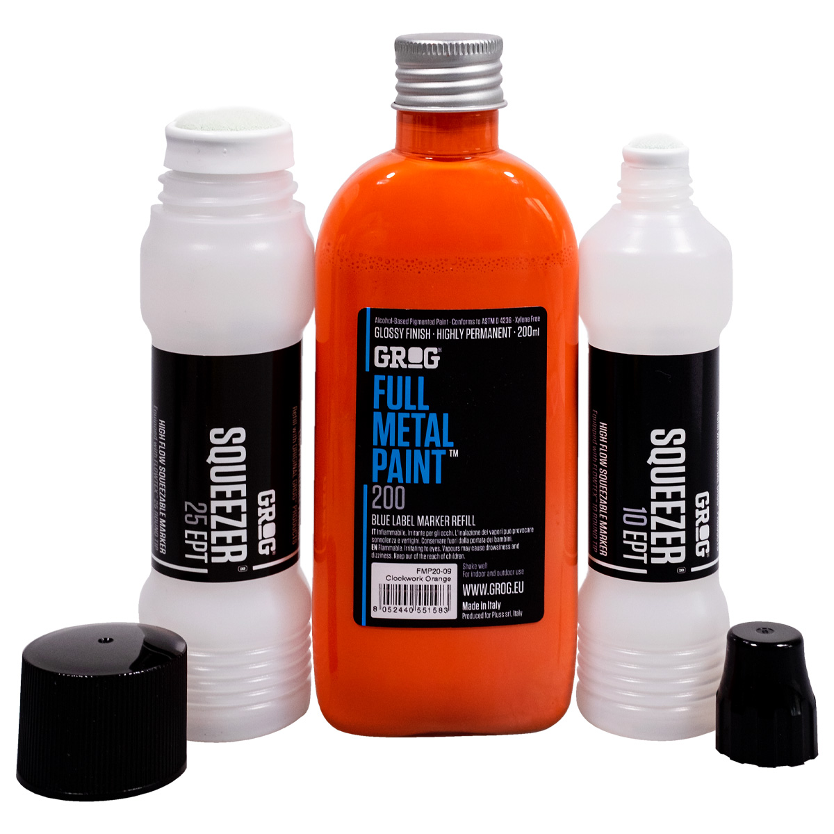 Grog "Full Metal Paint (200ml) + Squeezer Refill Set - Orange"