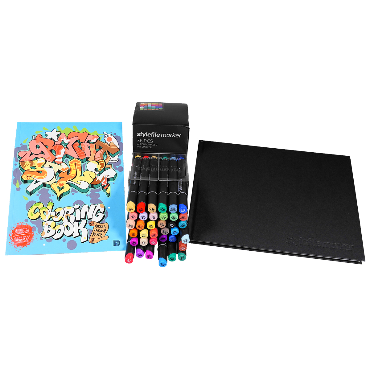 Stylefile Starter Set "Stylefile Twin 36er Main A & Ausmalbuch "Graffiti Style" inkl. A4 Blackbook"