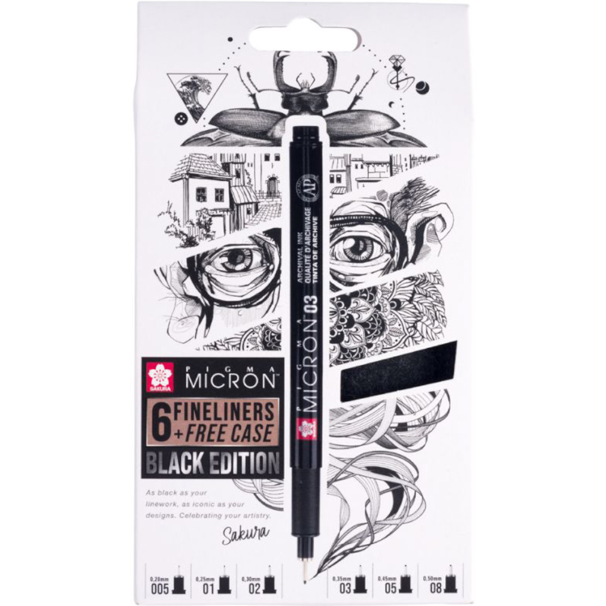 Sakura "Pigma Micron 6er Set + Free Case" - Black